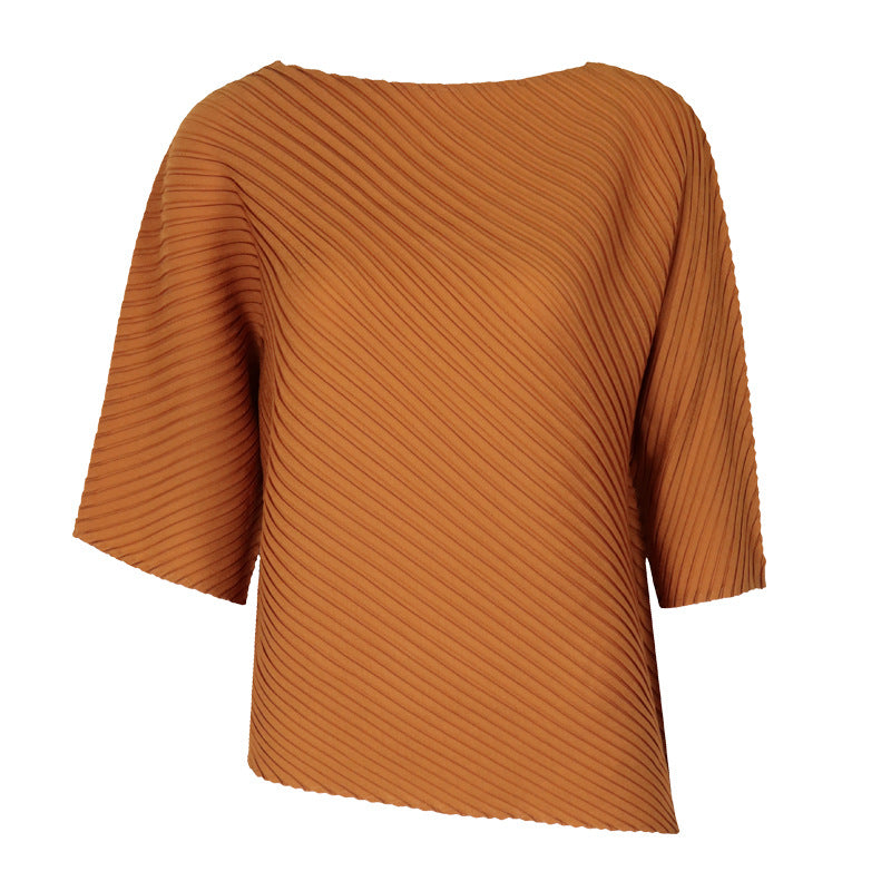 off-Shoulder Collar Irregular Top Women's Design Sense Niche Loose Three-Quarter-Length-Sleeved T-shirt Women