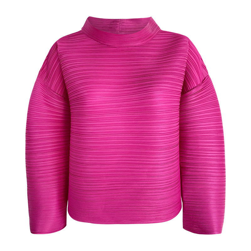 Long Sleeve Women's Design Blouse Solid Color Loose Lapel Pleated Casual Sleeve T-shirt Women