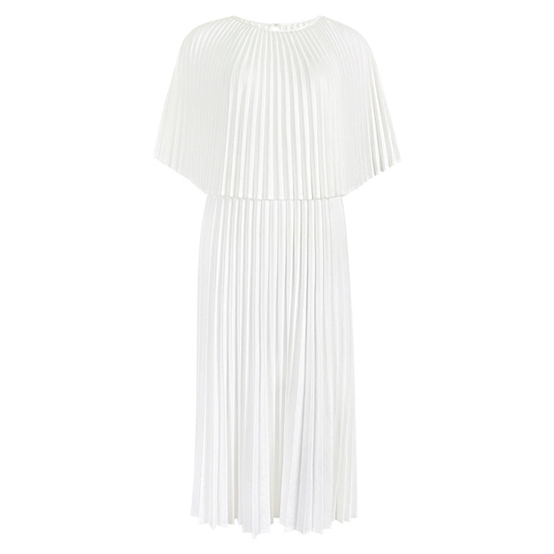 Fake Two Pieces Wool All-Match Dress Women's Graceful Pleated Skirt Solid Color Pleated Skirt