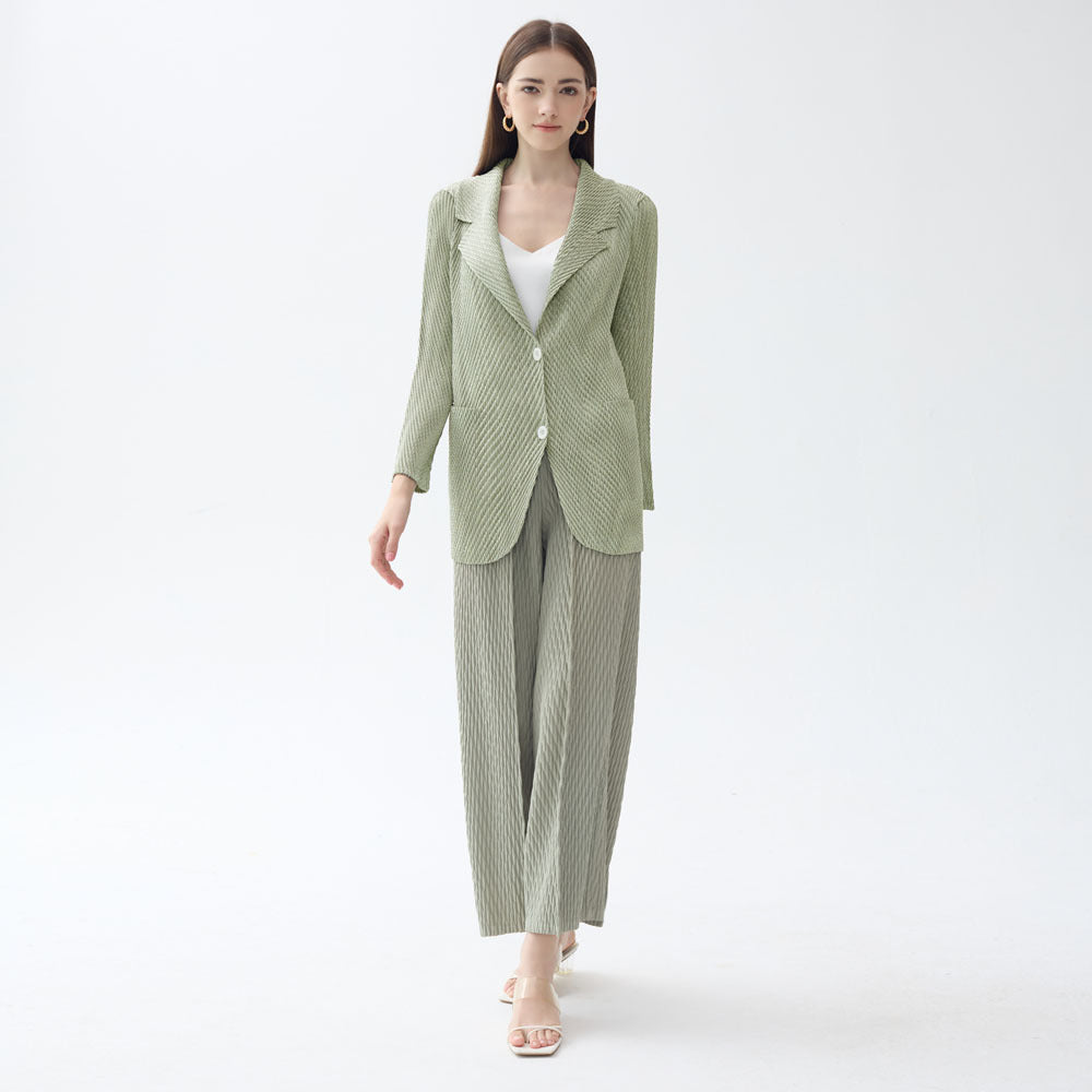 Business Wear Solid Color Pleated Double Button Suit Collar Light Luxury Female Suit Long Sleeve Coat