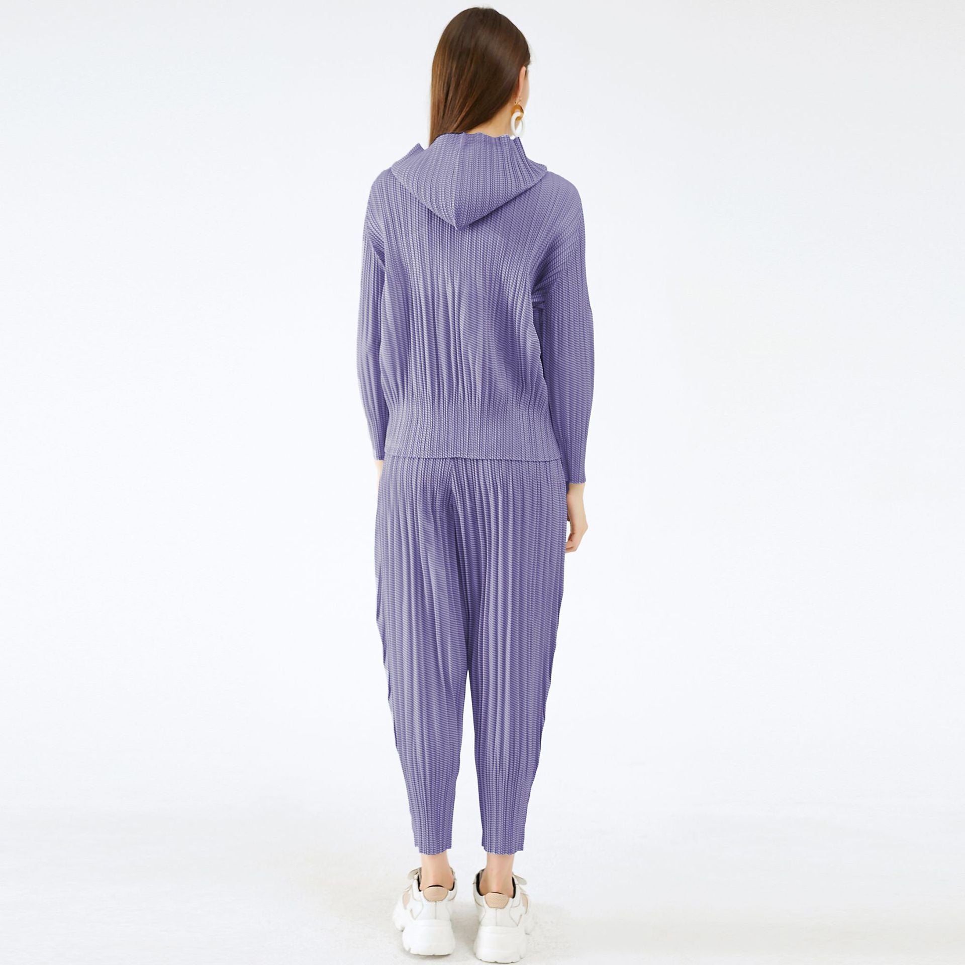 Casual Pleated Loose Striped Jacket Harem Pants Two-Piece Set