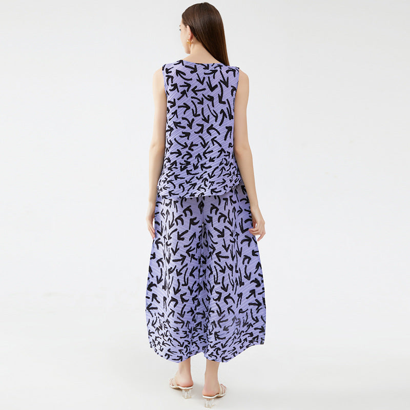 Arrow Suit Women Sleeveless Thin Top Loose Wide Leg Pants Two-Piece Suit Women