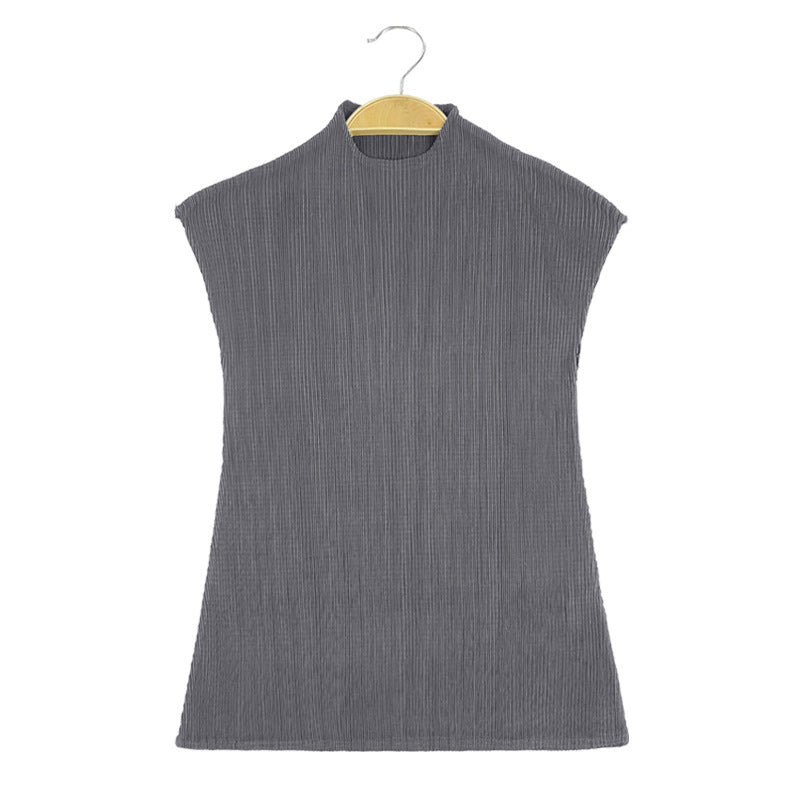 Classic Solid Color Top Women's Casual Sleeveless Slim Vest Half Collar Sleeveless Bottoming Shirt Women