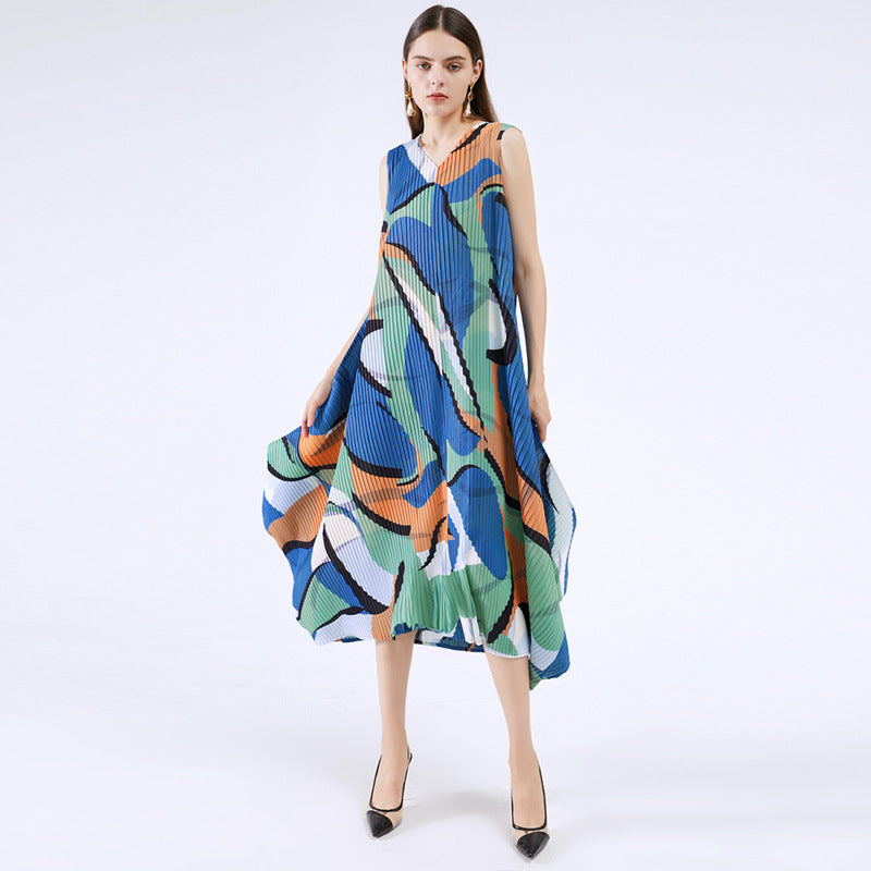 Geometric Dress Female Amazon Dress Figure Flattering Wide Hem Long Dress