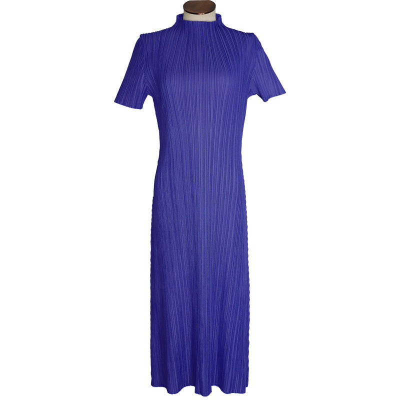 Simple Basic Versatile Stand Collar Long Skirt Pleated Skirt Dress Wholesale