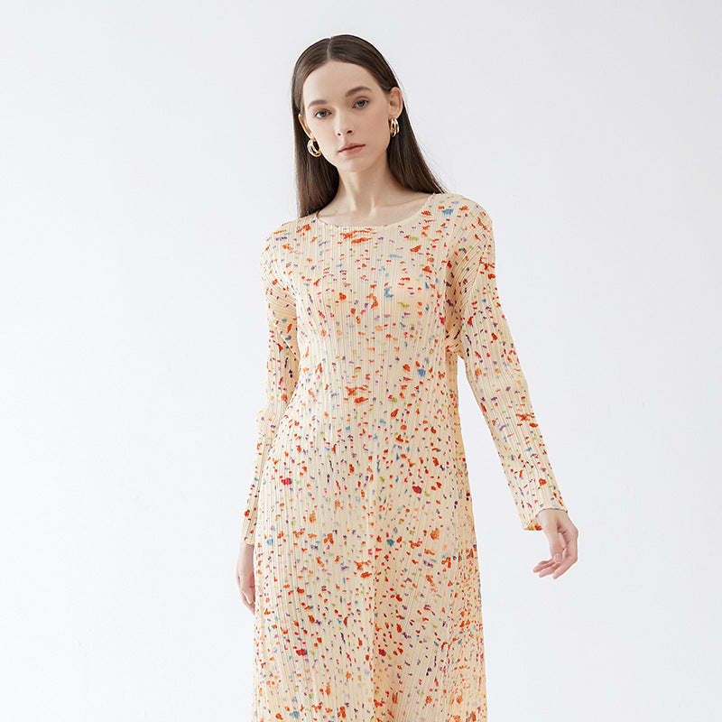 Dress Slim-Fit Long-Sleeved Loose-Fit Comfortable Floral A- line Skirt for Women