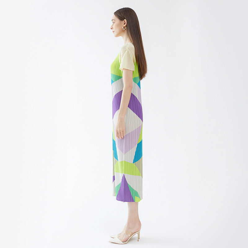 Folding Sleeve Plaid Dress Design Temperament Mid-Length A- line Skirt