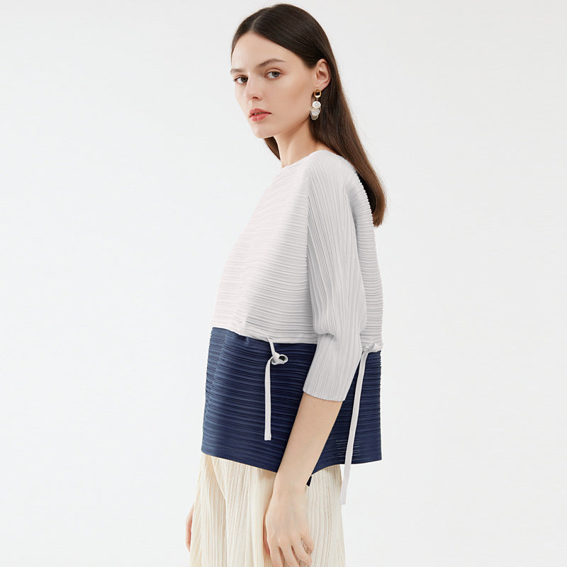 Level Sense Stitching Drawstring Top Loose T-shirt in Contrast Color Niche Design