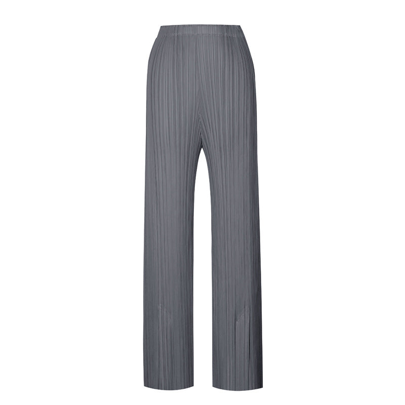 Casual Pants Simple Loose Comfortable Stretch Pleated Trousers Split Straight Pants Women