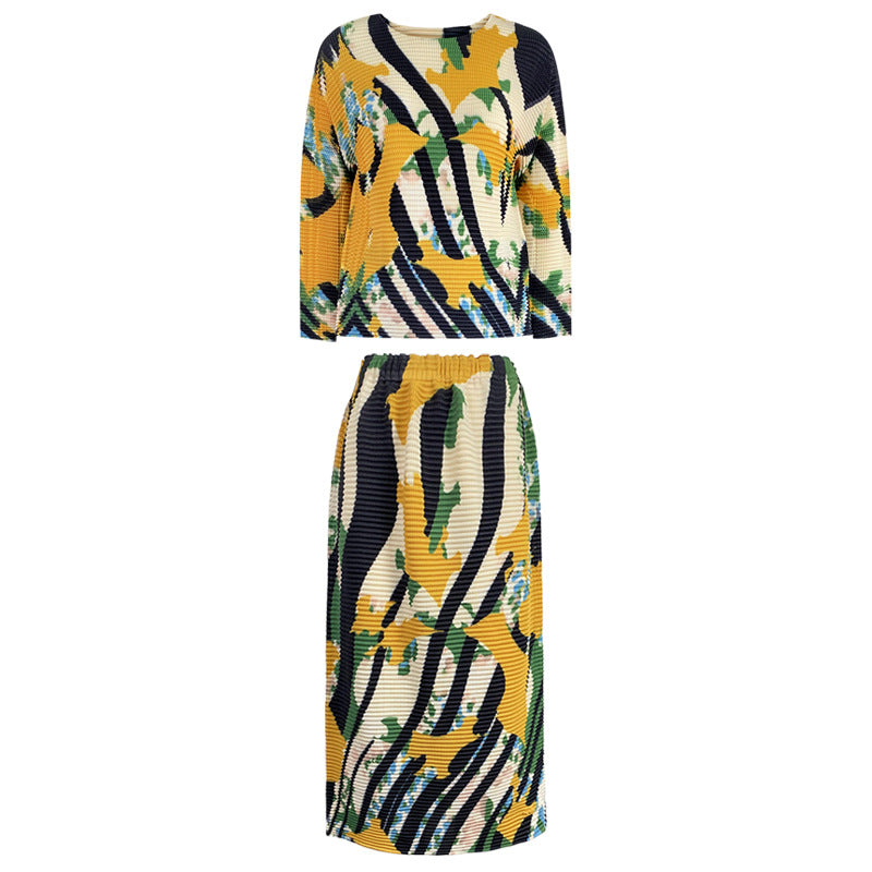 Original Suit Casual Print Top Slimming Long-Sleeve Suit Suit Skirt for Women