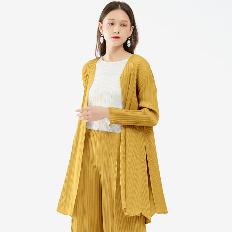 Basic Style Patchwork Cardigan Jacket Long-Sleeved Loose Comfortable Coat Women's Mid-Length