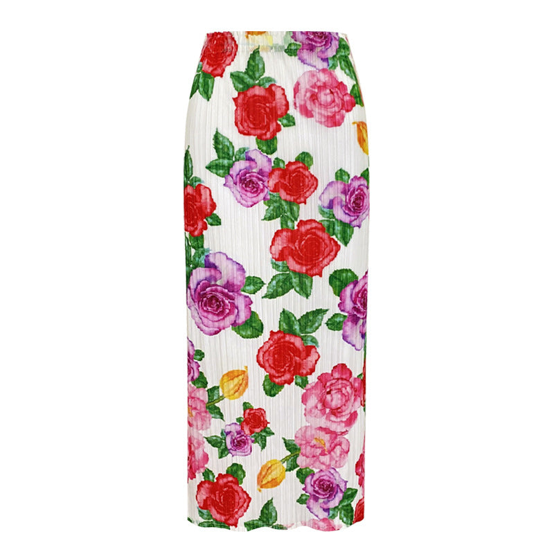 Plaid Printed Slimming A- line Skirt Mid-Length Pleated Skirt Temperament Dress Women's Summer