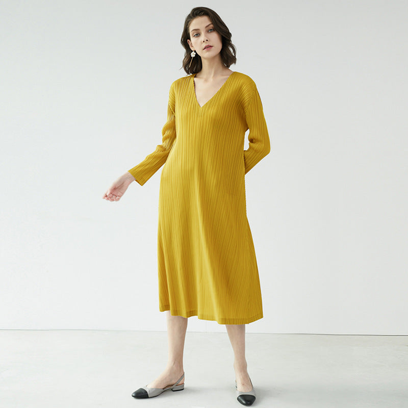 Dress Women's Simple Elegant V-neck Sexy Dress Waist Clothing Expansion Skirt