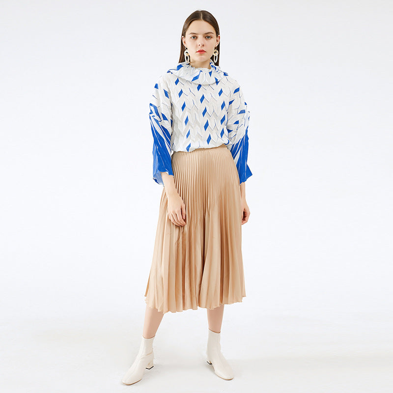 Plaid Pleated Pile Collar Pullover Sweater Women's Loose Casual Long Sleeves Top