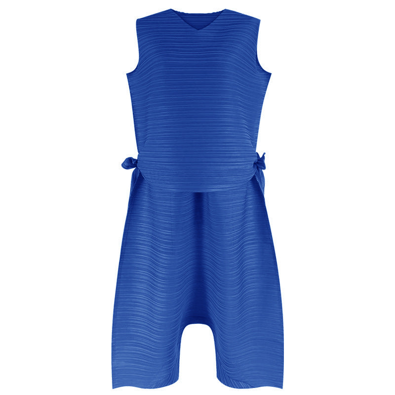 Pleated Suit Women's Loose Lace-up Top Wide-Leg Harem Pants Two-Piece Set Women's