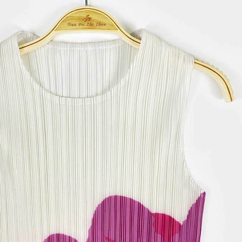 Dress Design Flower Sleeveless round Neck A- line Skirt Dress Women