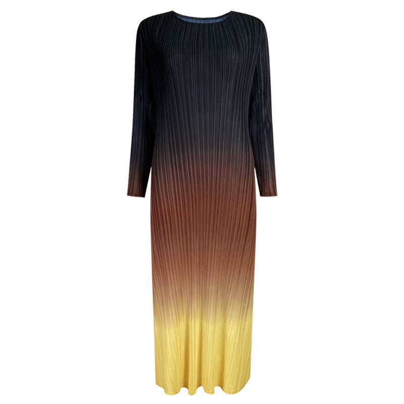 Elegant Inner Match Base Gradient Pleated Dress Mid-Waisted Figure Flattering All-Matching Long Sleeve Skirt Women