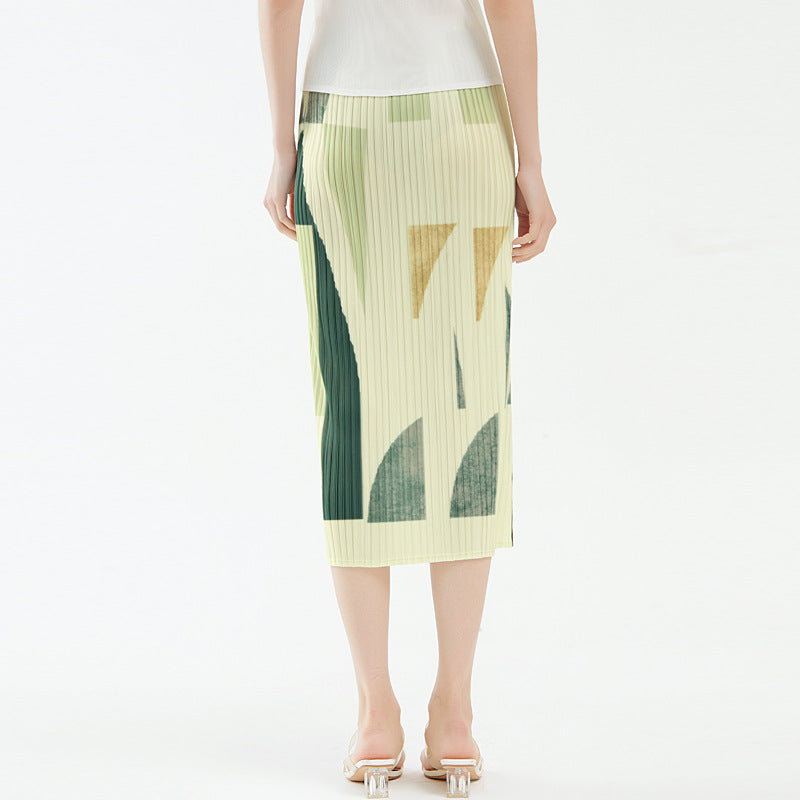 Printed Skirt Geometric Design Straight Pleated Skirt Women's Hip-Wrapped Skirt