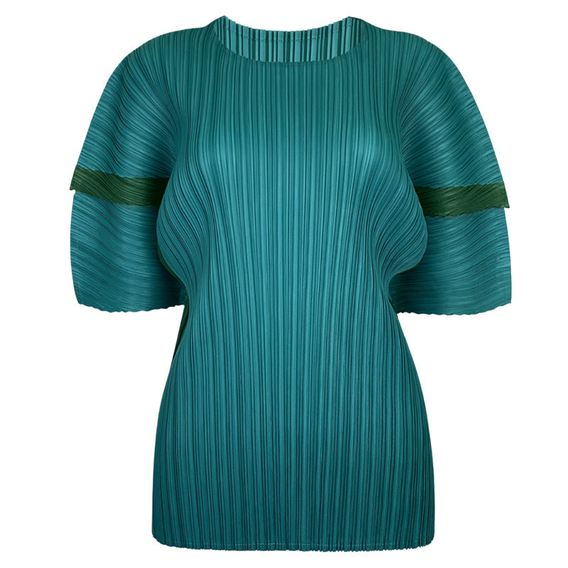 Plus Size Contrast Color Design Simple Loose Patchwork Top Female Summer