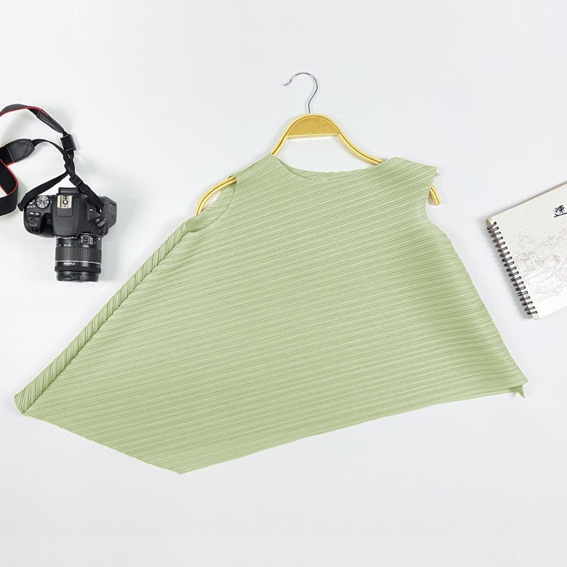 Simple and Irregular round Neck All-Matching Top Sleeveless Solid Color Female in Stock