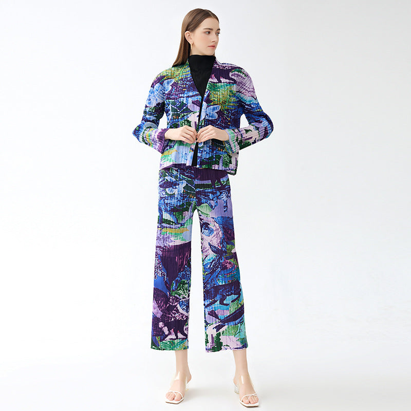 Nanyou Printed Painting Suit Long-Sleeved Jacket Straight Casual Pants Two-Piece Set