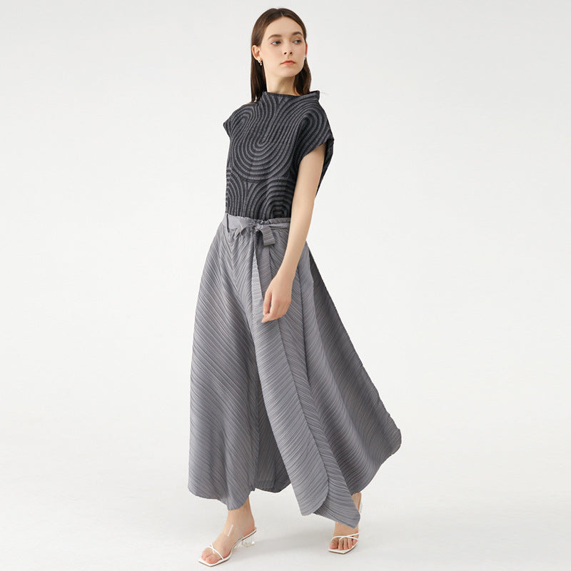 23 Autumn Retro Design Lace-up Stitching Pants Straight Casual Loose Trousers Wide-Leg Pants for Women