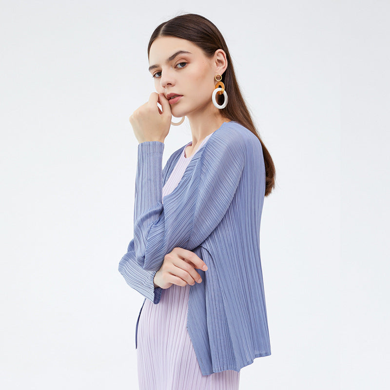 Cardigan Thin Casual Top Solid Color Slim Fit Long Sleeves Shawl Short Coat for Women