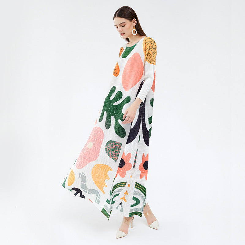 Color Printing Design Sense Long Dress Loose Comfortable Long Sleeve Dress Women