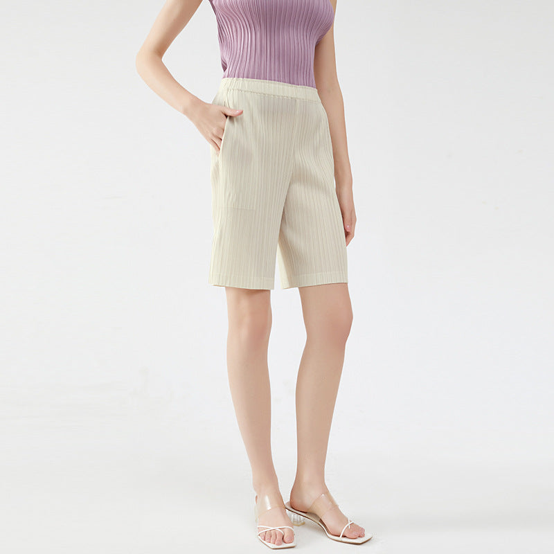 Cool Design Solid Color Five-Point Shorts Pocket Slim Basic Casual Pants for Women