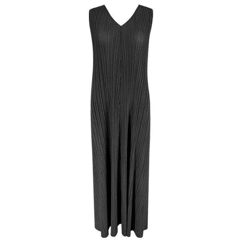 Gentle Dress Women's V-neck Design Sleeveless Dress Loose Mid-Length