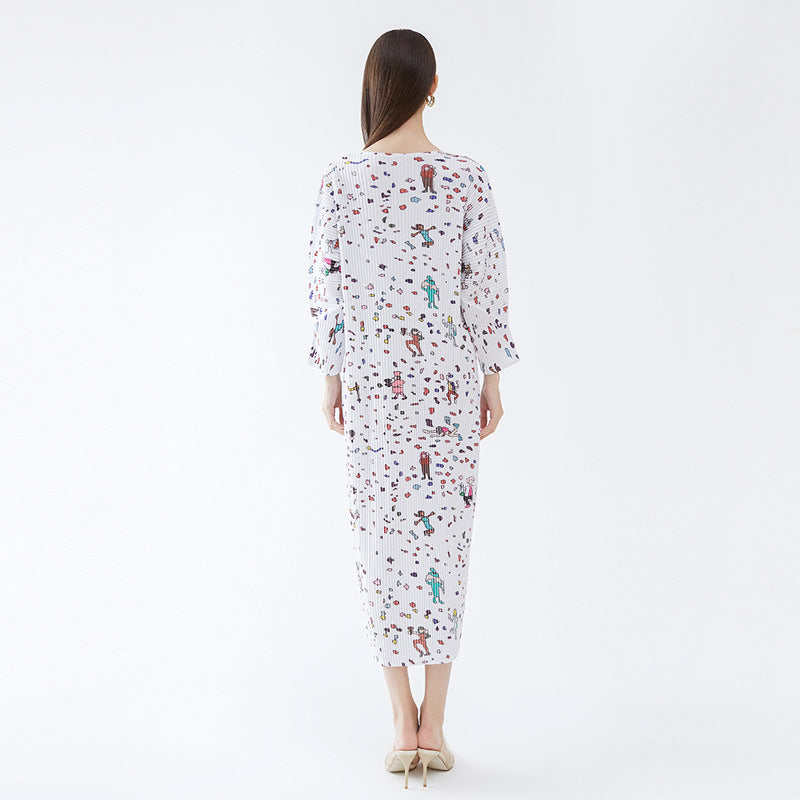 Petite Dress Pleated Slim-Fit Long-Sleeved Pleated Dress