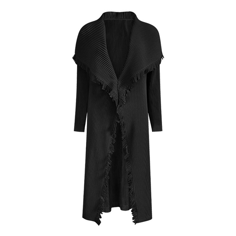 Lapel Double-Sided Tassel Long-Sleeved Coat Jacket Solid Color Pleated Coat Women's Double-Sided Woolen Women's Coat