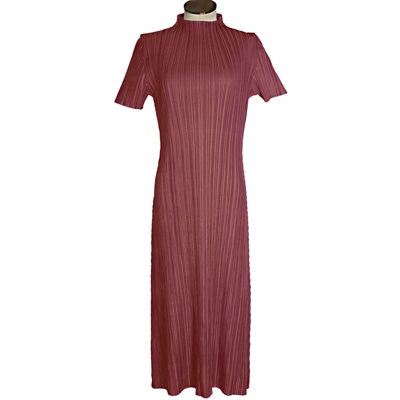 Simple Basic Versatile Stand Collar Long Skirt Pleated Skirt Dress Wholesale