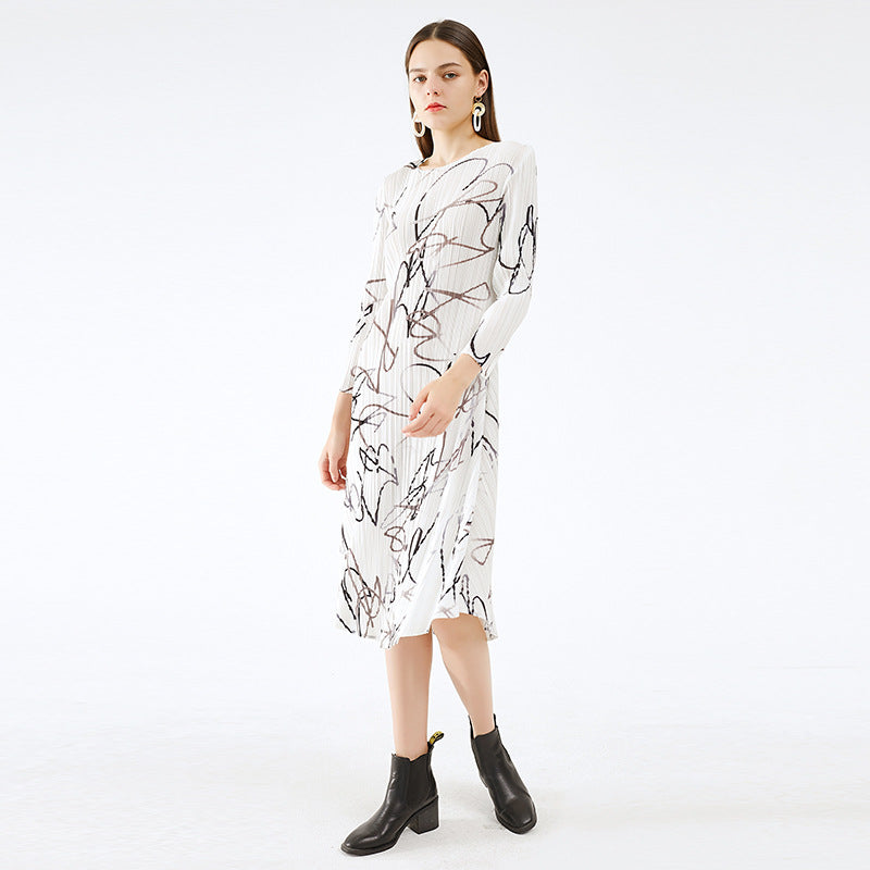 Abstract Dress Years Waist Slimming Temperament Printed Dress A- line Skirt