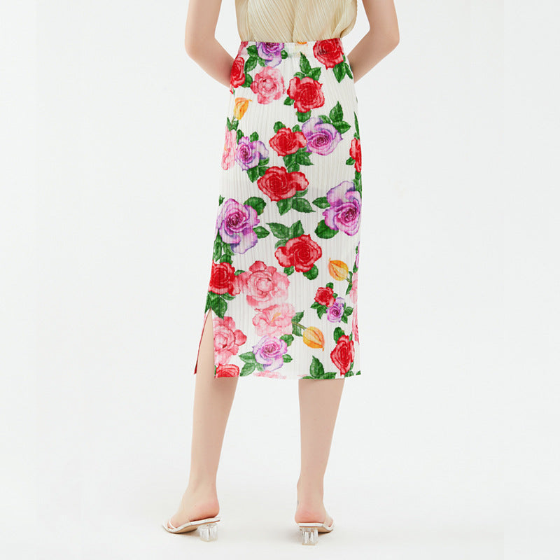 Plaid Printed Slimming A- line Skirt Mid-Length Pleated Skirt Temperament Dress Women's Summer