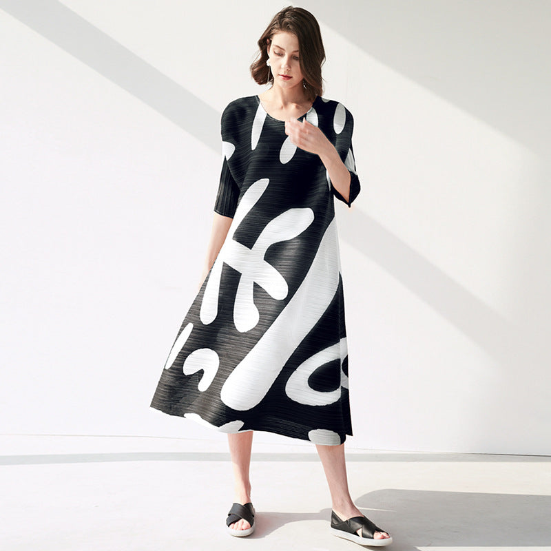 Lantern Dress Elegant Mid-Sleeve Women's Mid-Length Printed Dress Women's Fashion