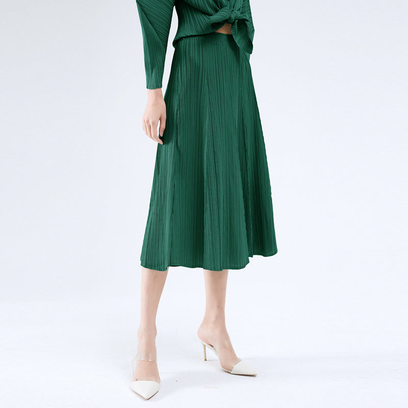 Leisure Anti-Aging Solid Skirt Women's Casual Mid-Length Patchwork Pleated Skirt Women