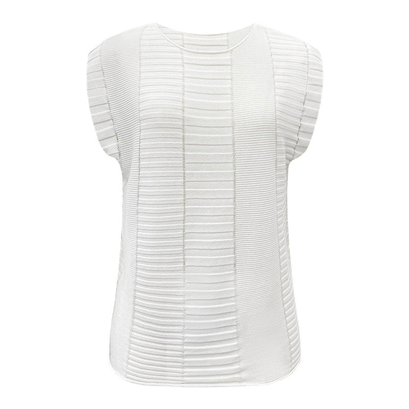 Breathable Solid Color Sweater Fashionable Sleeveless T-shirt Loose Waist Striped Thin Casual Top for Women Summer