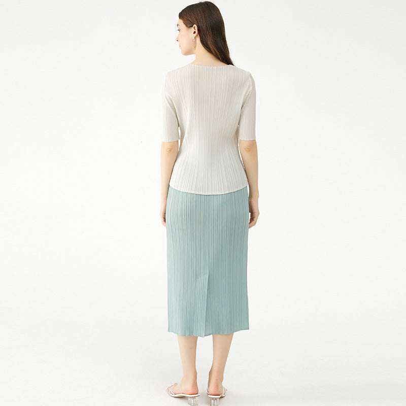 Simple Basic Solid Color round Neck T-shirt Slim-Fit Slimming Bottoming Shirt Top