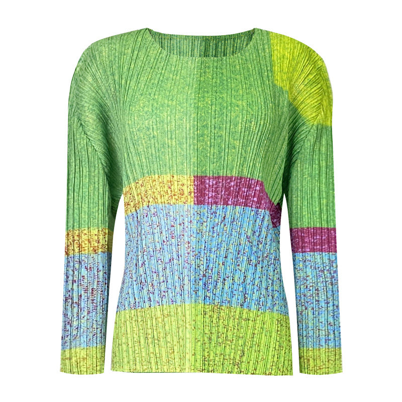 Printing Color Contrast Casual Thin Suit Long-Sleeved Top Drooping Straight Pants Two-Piece Set for Women