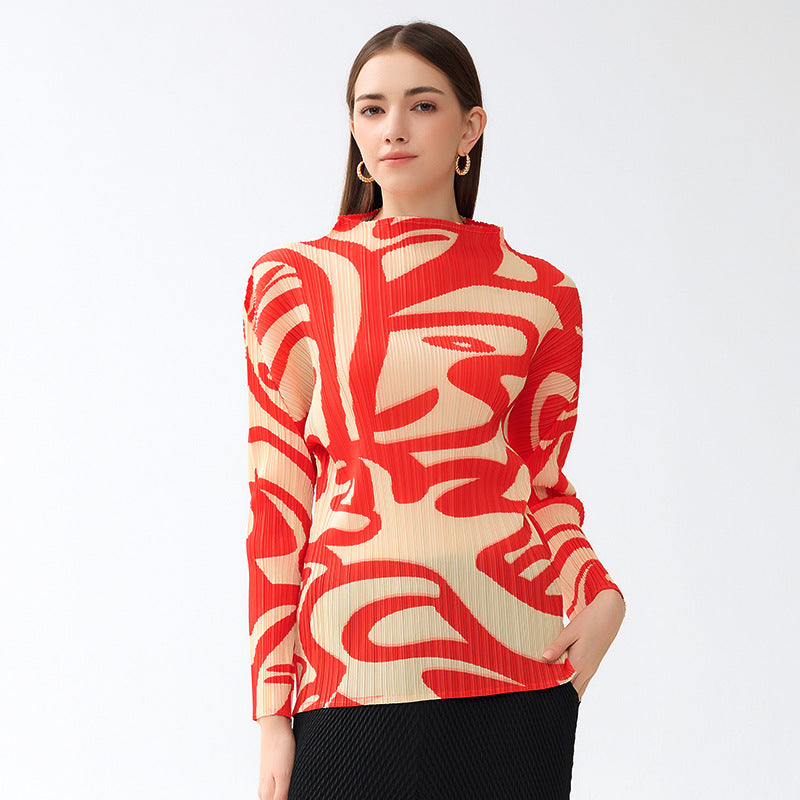 round Neck Long Sleeve Printed Painting Casual Chic Women's T-shirt Slim Top