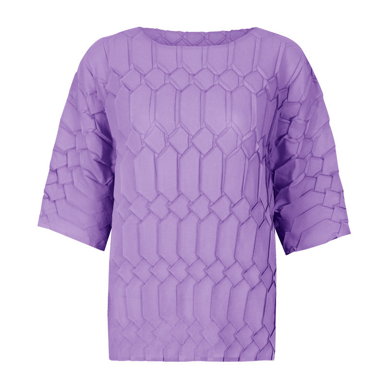 Plus Size Loose round Neck Top Bottoming T-shirt Women Wholesale Pleated