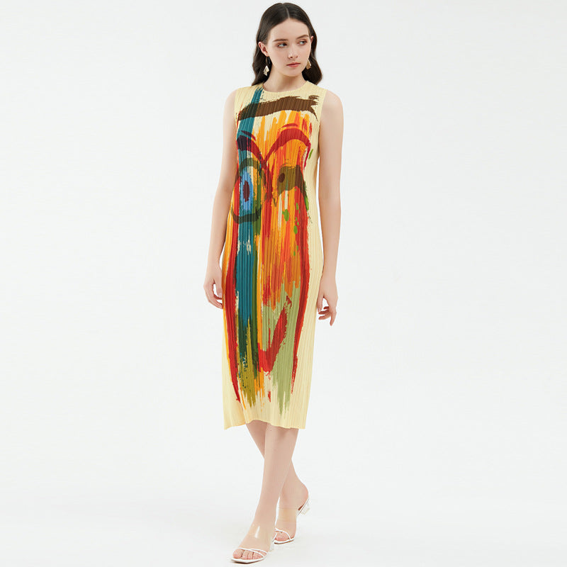 Commuter-Grade Design Printed Skirt Slimming Dress Women