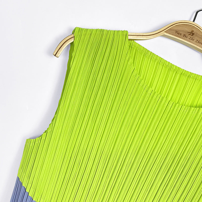 round Neck Sleeveless Dress Contrast Color Waist Stitching Loose and Irregular Long Dress for Women