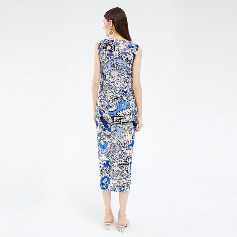 Graffiti Printing Slim Fit Dress Women's Summer Thin Waist Color Casual A- line Dress