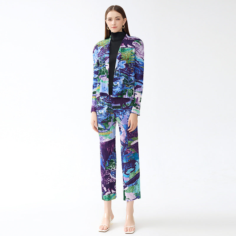 Nanyou Printed Painting Suit Long-Sleeved Jacket Straight Casual Pants Two-Piece Set