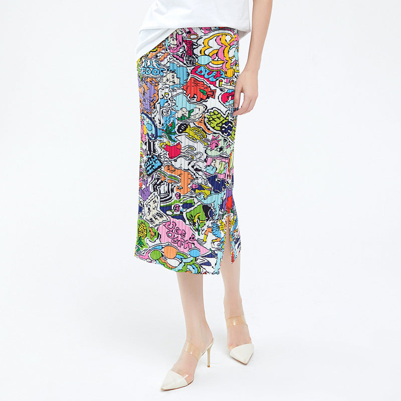 Graffiti Printing Skirt Long Skirt Slim Fit Slit Sheath A- line Skirt