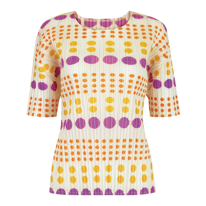 Polka Dot round Neck Short Sleeve Top Sweet All-Matching Printed Slim Women T-shirt