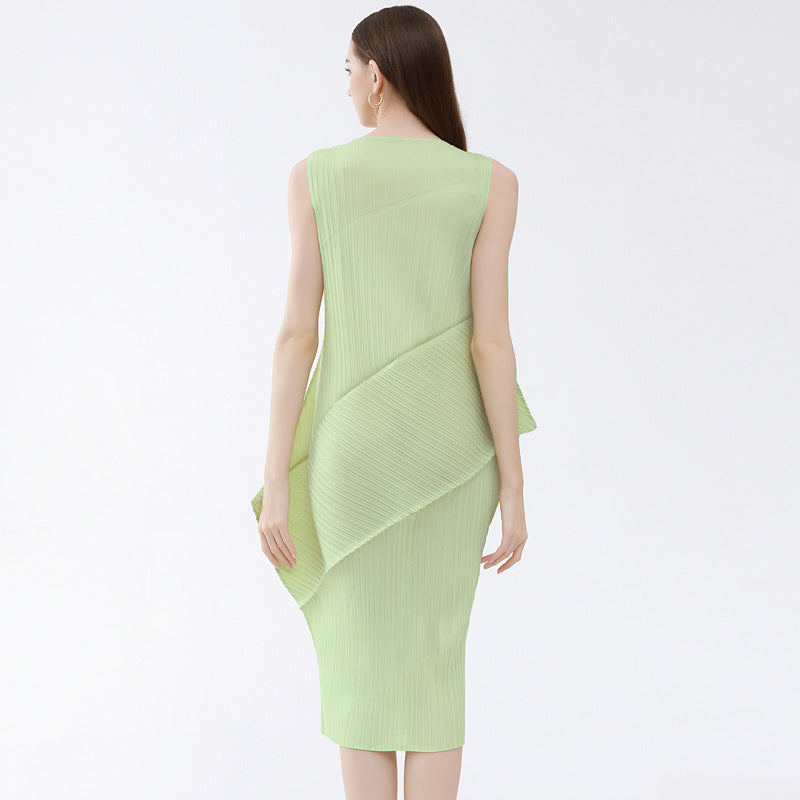 Folding Dress Female Pure Color Slimming Personality Style Dress Midi A- Line Skirt