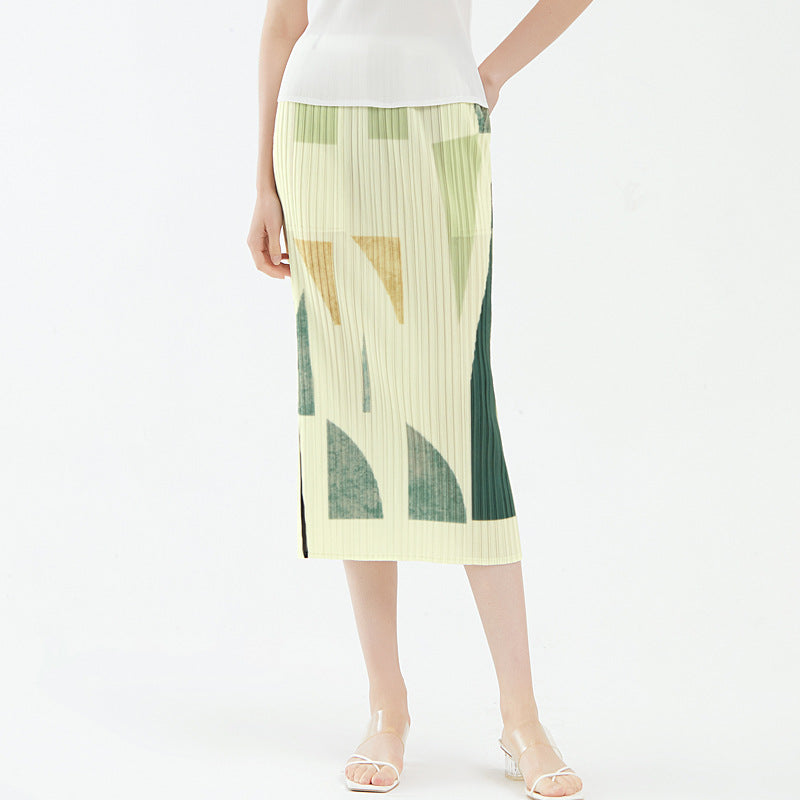 Printed Skirt Geometric Design Straight Pleated Skirt Women's Hip-Wrapped Skirt